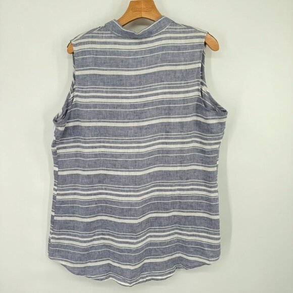 Ellen Tracy Womens Sleeveless Button Down Striped Blouse size XL Blue Linen - Picture 11 of 11